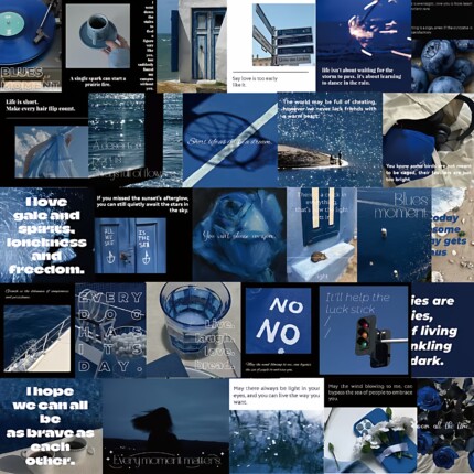 30张蓝调与暖黄色ins风方形贴纸装饰手机电脑笔记本ipad充电宝行李箱桌面墙面收纳柜水杯摆件手账素材贴纸