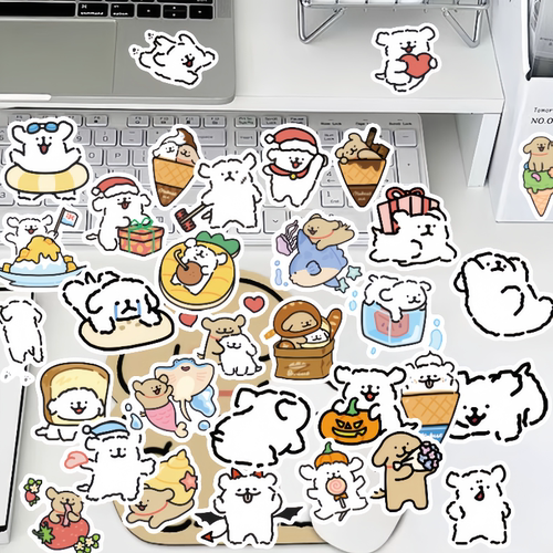 50张线条狗可爱卡通动画防水贴纸