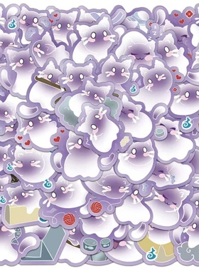 50张创意小猫可爱紫色灵猫贴纸diy手机电脑充电宝水杯行李箱ipad储物箱收纳柜笔记本桌面衣柜翻新手账素材