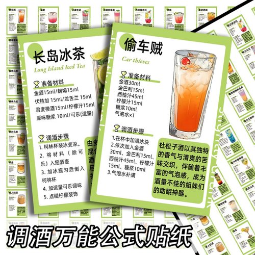 64张热销调酒公式小配方贴画
