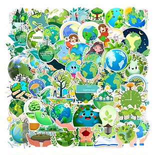 50张绿色环保保护地球爱护环境贴纸DIY墙面桌面门窗玻璃书架行李箱手机电脑充电宝水杯手账素材造景防水贴纸