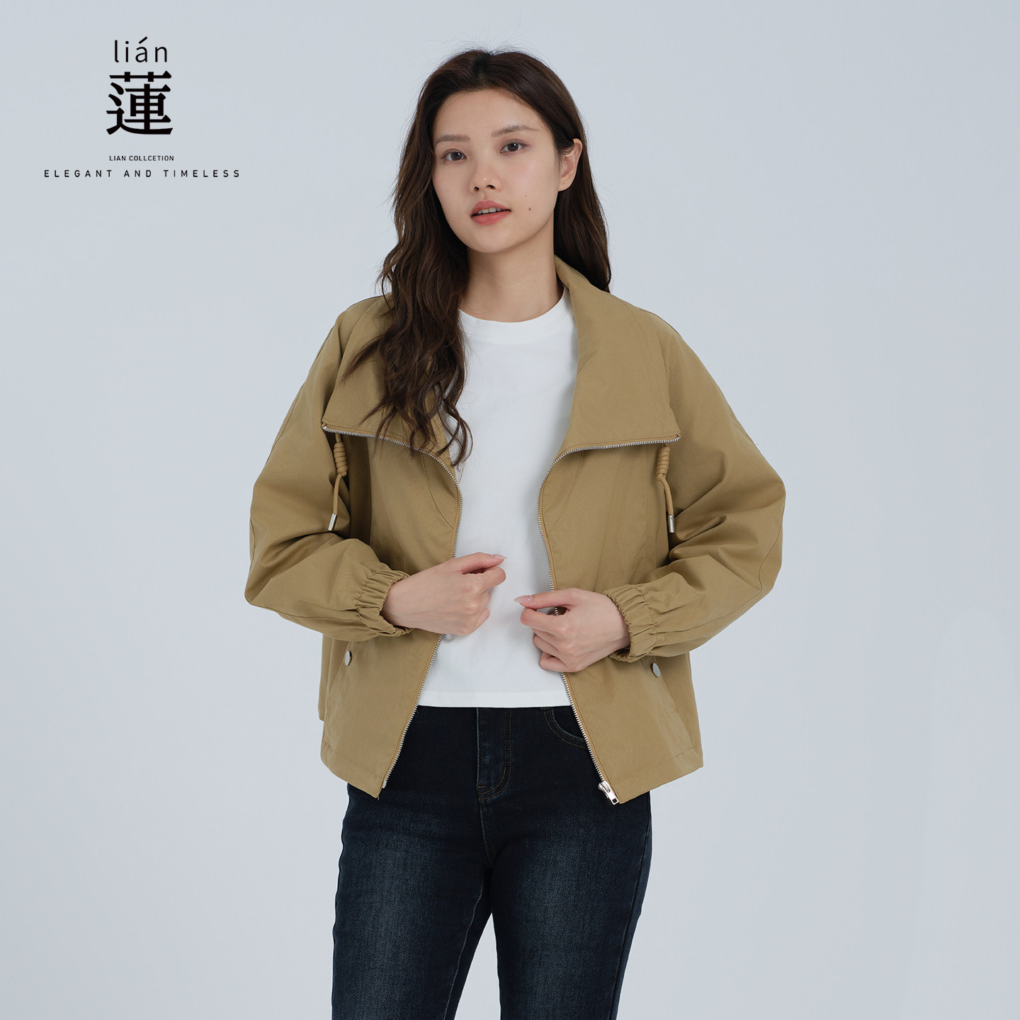 阿依莲复古翻领工装风外套女秋季新款休闲夹克时尚设计感宽松上衣