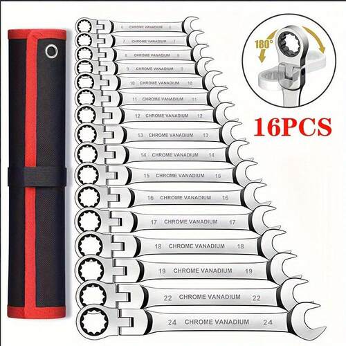 180度摇头棘轮扳手16pcs 汽修船舶维修组套工具 6-24mm