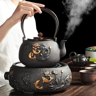泡茶专用仿日本煮茶炉煮水壶煮茶器 电陶炉铁壶家用铸铁煮茶壶套装