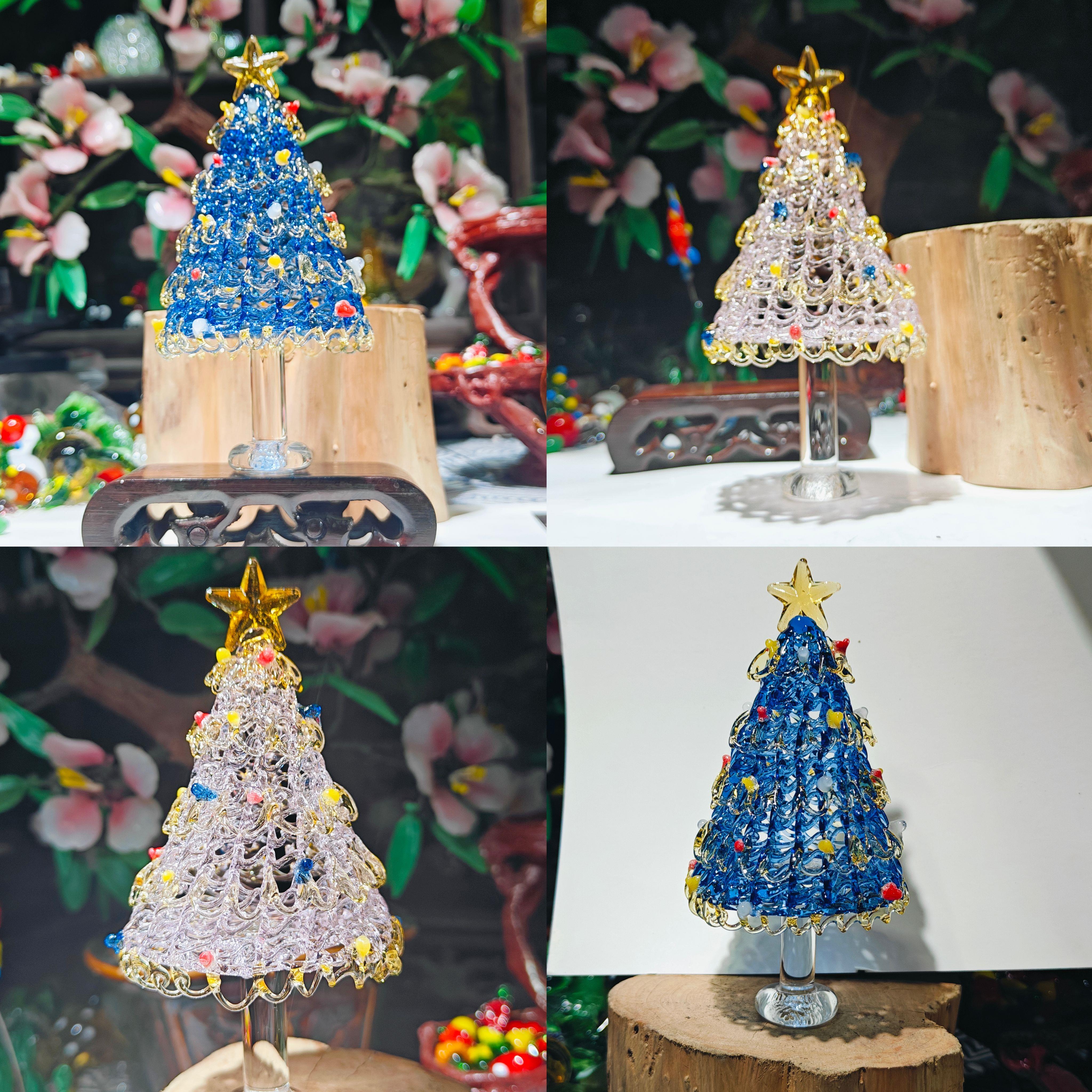 淄博纯手工琉璃圣诞树拉丝透明桌面摆件装饰品创意圣诞节生日礼物