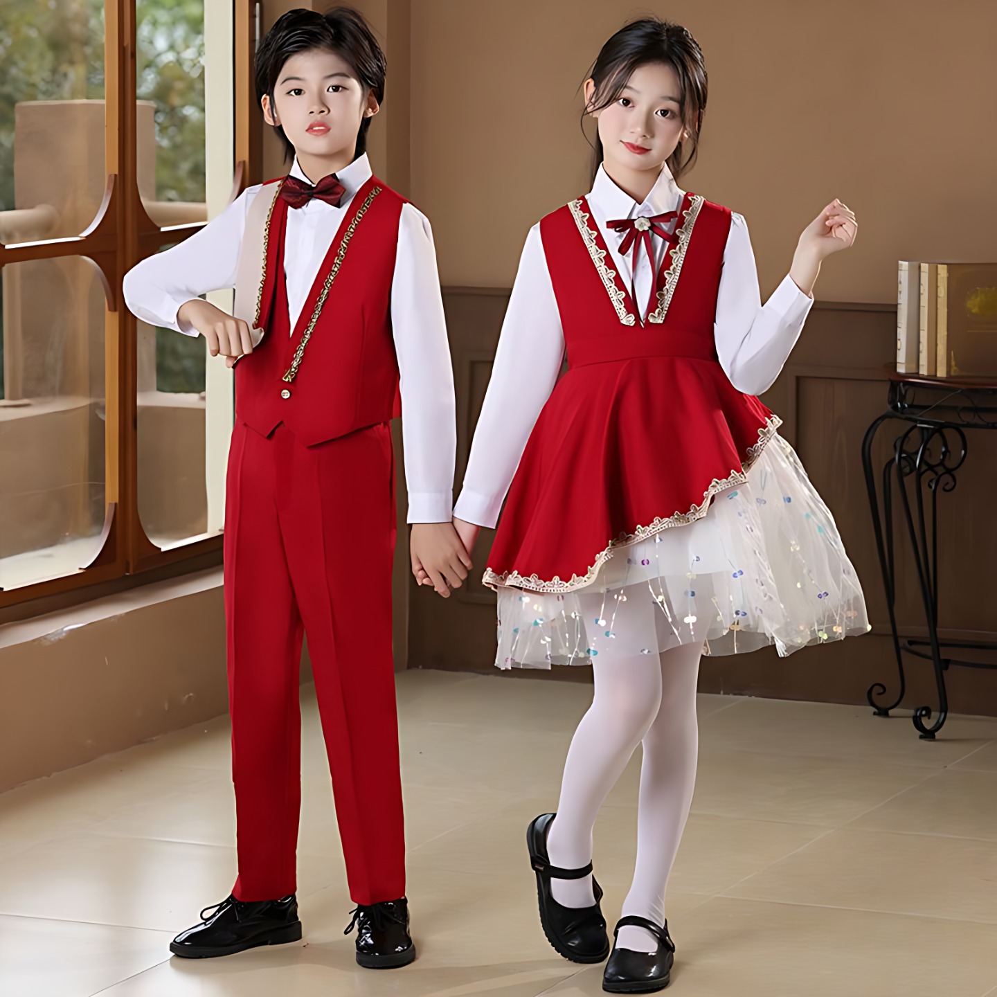 国庆演出服合唱表演中小学生朗诵女童服装儿童诗歌朗诵比赛礼服