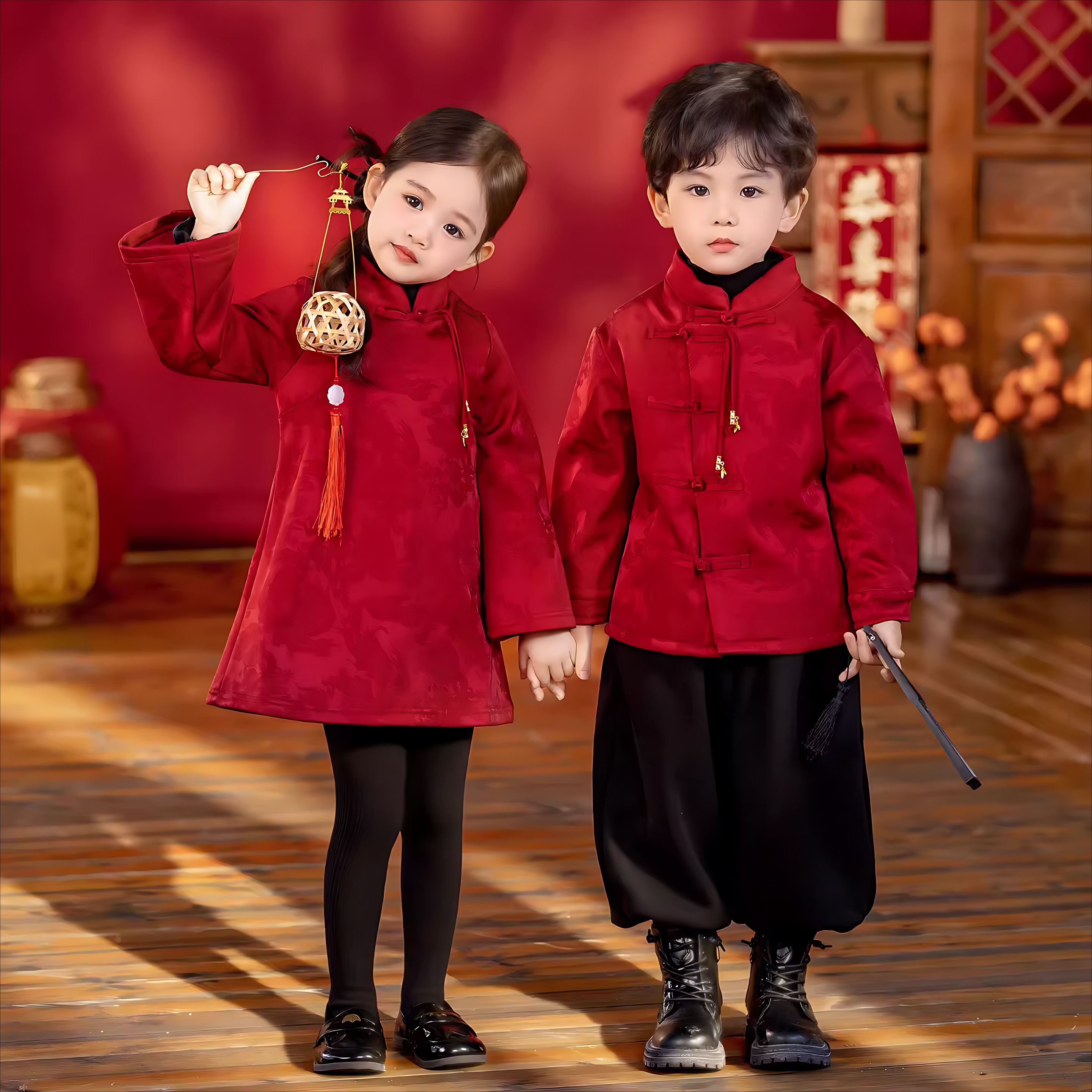 儿童加绒拜年演出服套装