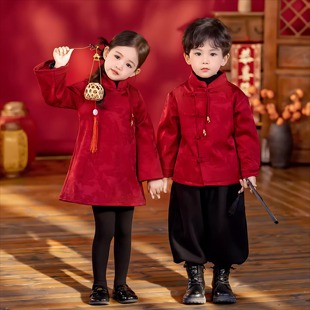 旗袍裙朗诵合唱红歌比赛演出服 套装 元 旦儿童拜年服男女童加绒冬装