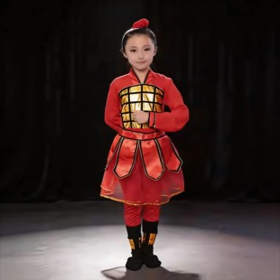 儿童花木兰表演服装木兰诗朗诵穆桂英舞台戏服古代士兵演出服古装