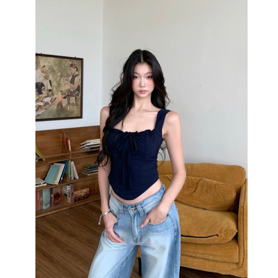 withmin凉皮 蓝色因子 辣妹显瘦带胸垫收腰吊带上衣女夏季2523627