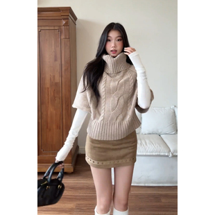 withmin凉皮 针织套头斗篷毛衣女秋冬宽松高领打底针织衫2524233