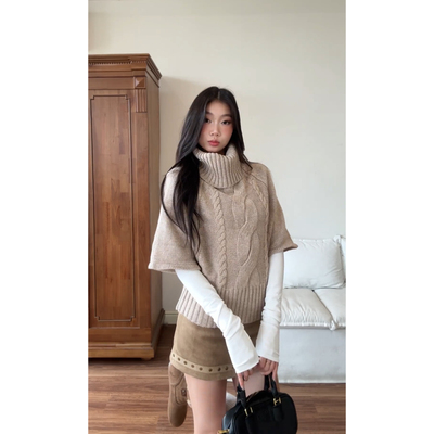 withmin凉皮 针织套头斗篷毛衣女秋冬宽松高领打底针织衫2524233