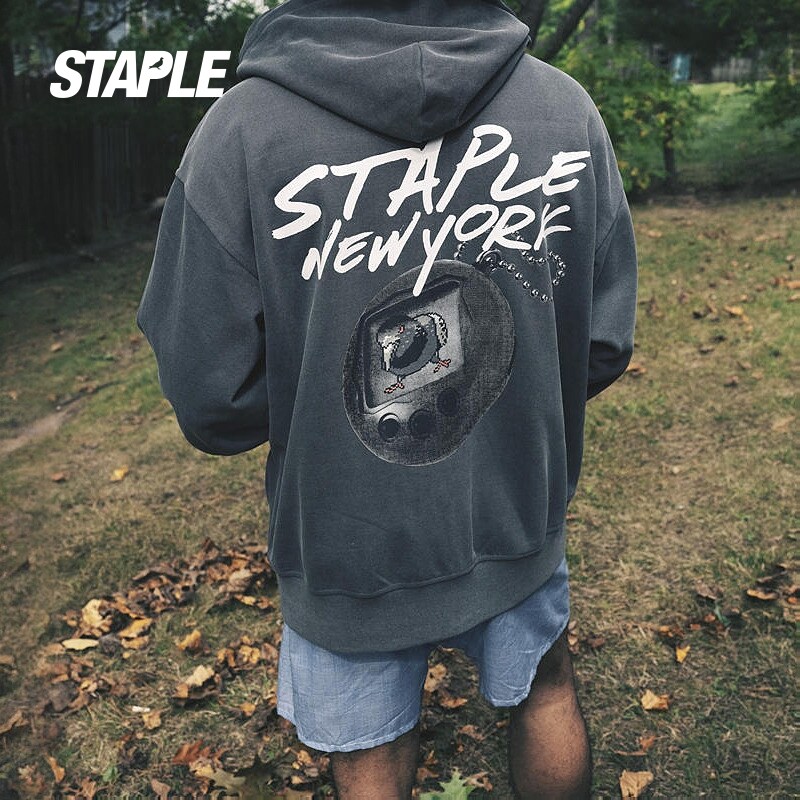STAPLE男女同款 秋冬趣味鸽子印花街头潮流长袖连帽拉链卫衣开衫