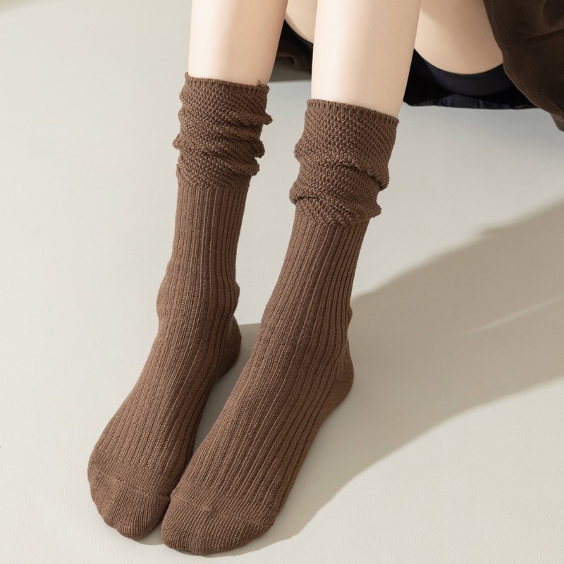 小腿袜子女春秋款棉袜jk及膝长筒袜秋冬季粗线保暖压力显瘦堆堆袜