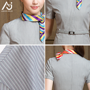 职业灰色连衣裙海航空姐制服气质酒店前台售楼部工作服装女高端夏