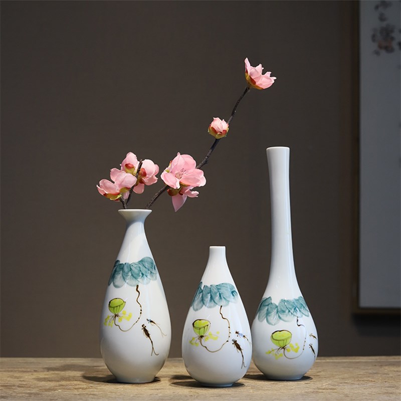 景德镇陶瓷手绘花瓶禅意摆件 小花器水培博古架装饰客厅茶室餐桌