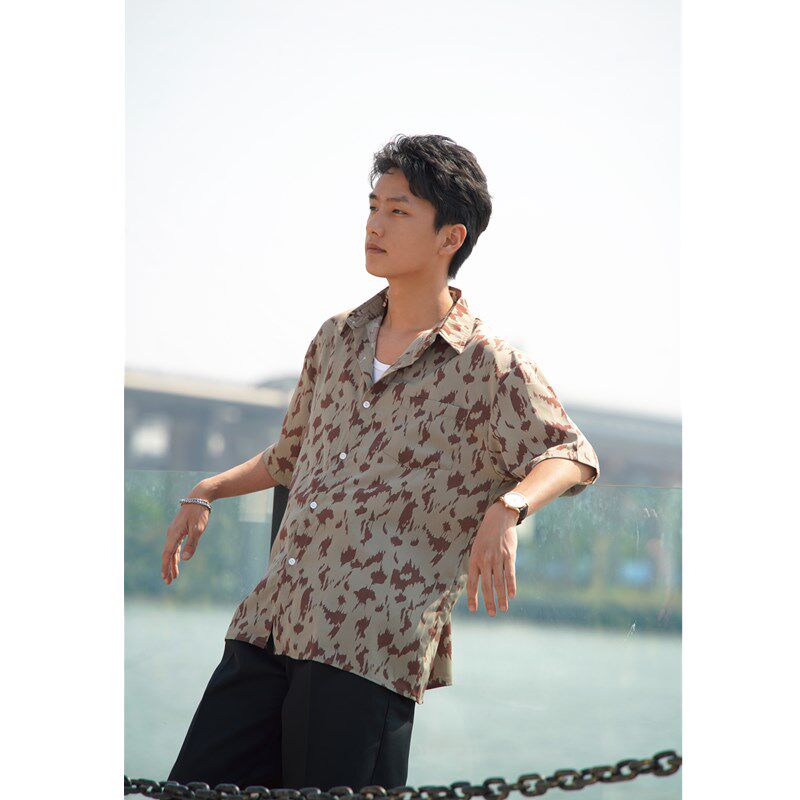 何记港风/复古港风夏季短袖花衬衫 宽松骚气百搭衬衣男女