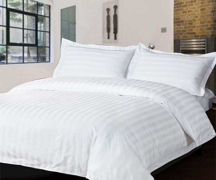 床单 单人双人 白缎条 宾馆酒店美容医院病房 白色被套枕套三件套