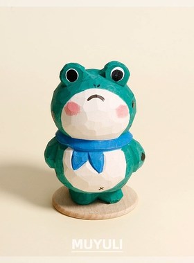 手工木雕网红卖崽青蛙摆件礼品手作礼物创意可爱木质网红生日礼物