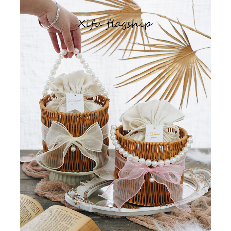 伴手礼盒伴娘盒子空盒手提藤编织小篮子结婚森系礼物盒包装礼品袋
