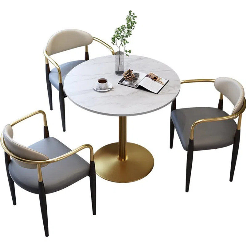 北欧简约家用岩板小圆桌售楼处轻奢接待洽谈桌椅组合奶茶店桌子