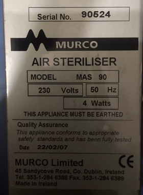 议价MURCO AIR STERILISER MAS 90 23维修