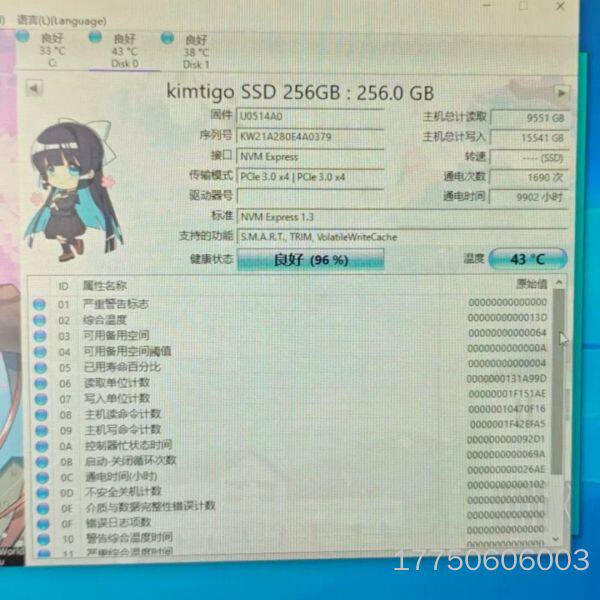 金泰克磐虎SP800 256GB M.2 NVMe固态硬盘
