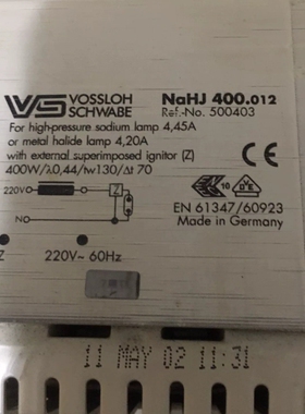 议价VOSSLOH SCHWABE NaHJ 400.012 5维修