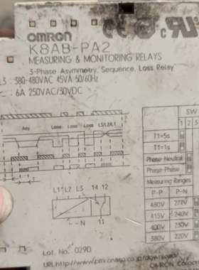 议价K8AB-PA2测量监控继电器，原装拆机，三相不对称监