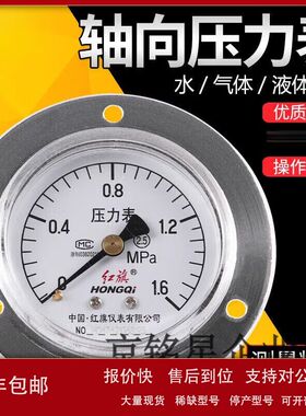 鹳山仪表轴向带前边压力表Y60ZT气压水压真空表面板安装 -0.1~0MP