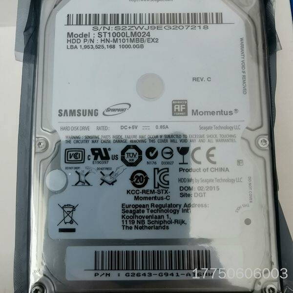 希捷1TB 2.5寸机械硬盘，型号ST1000LM024，S