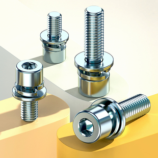 4.8级内六角三组合螺丝螺钉镀锌GB70.1圆柱头自带平弹垫螺栓M4M10