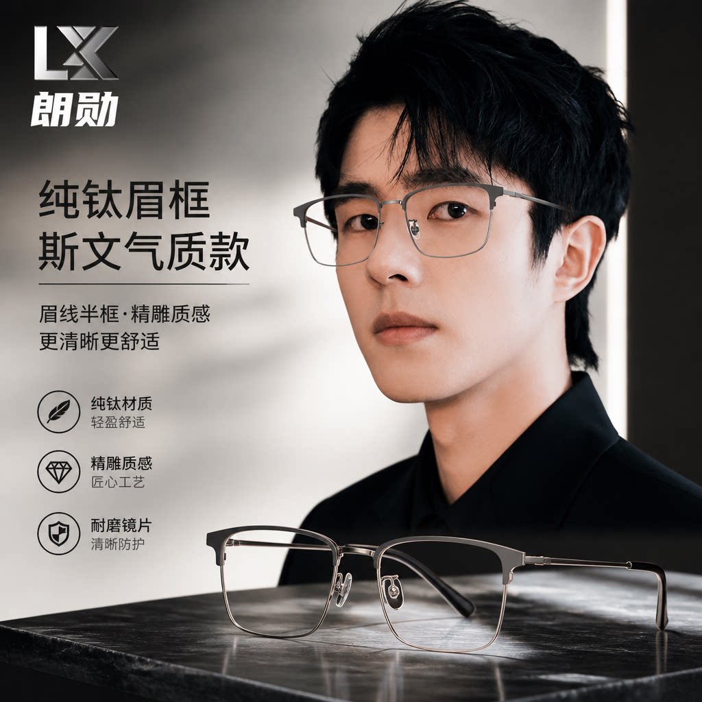 蔡司镜片纯钛镜框近视眼镜男朗勋