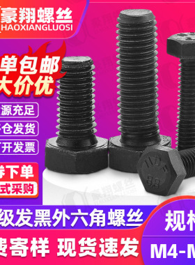 8.8级高强度外六角螺栓黑色外六角螺丝加长螺杆六角头螺栓M4M6M8