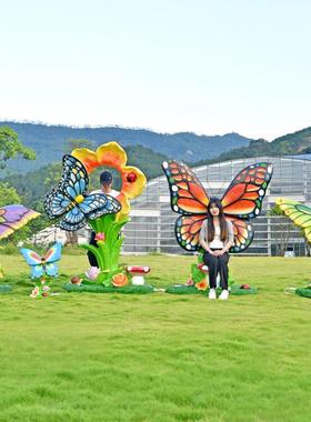 户外仿真发光蝴蝶雕塑草坪景观装饰花海园林小品植物打卡拍照摆件