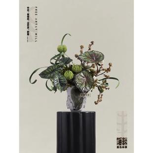 饰花艺 样板间别墅饭厅酒店桌面装 墨色林莽 中古风琉璃花艺彷真花