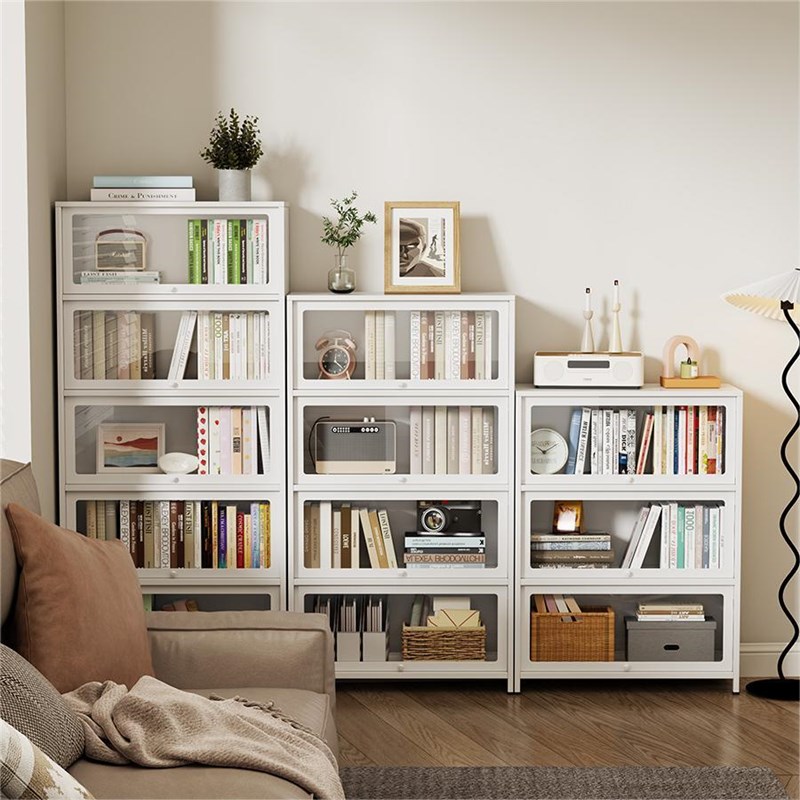 钢制家用书柜带玻璃门儿童防尘透明置物柜落地靠墙收纳柜铁艺书架