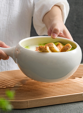 优格白色手柄盅酒店餐厅大容量早餐碗特色意境菜沙拉碗汤面碗新款