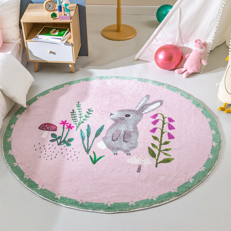 可爱卡通圆形地毯 儿童房间卧室满铺床前床边毯客厅沙发茶几地垫