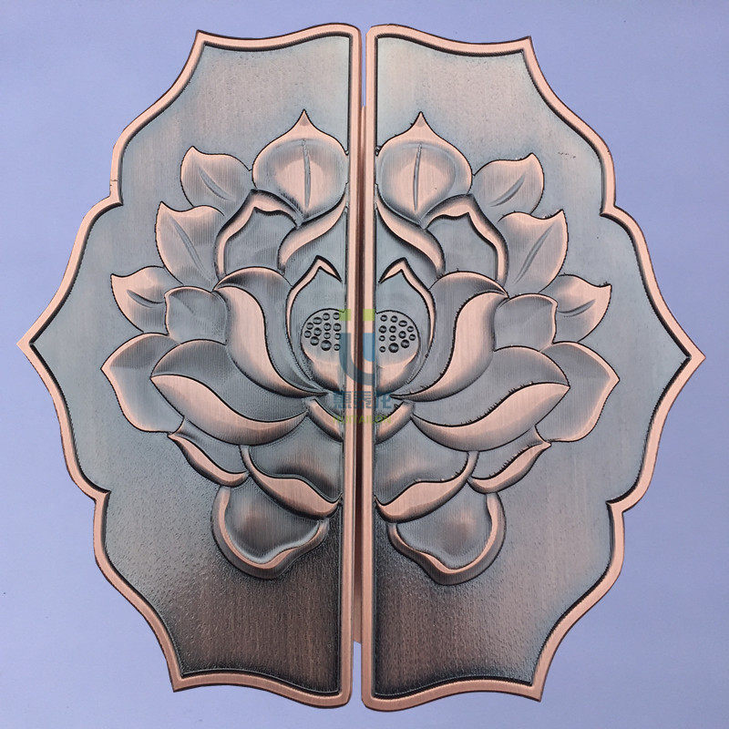 新中式荷花圆门把手仿古铜木门大门拉手半圆形荷花造型玻璃门拉手