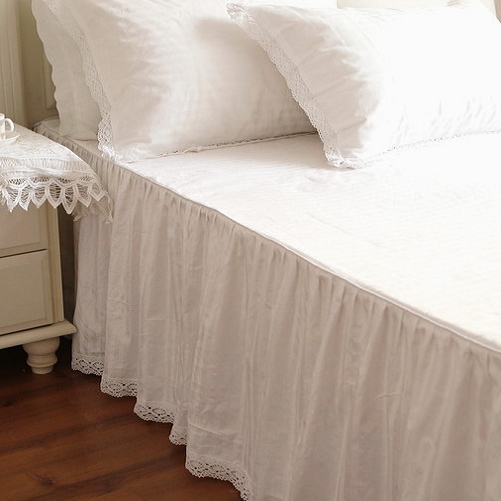 百搭款白色蕾丝欧式简约纯棉裙式单双人单件床裙床单床罩(1件)