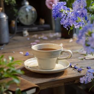 复古咖啡杯宽口 奶fufu马克杯奶油风杯子 下午茶餐具茶具杯碟套装
