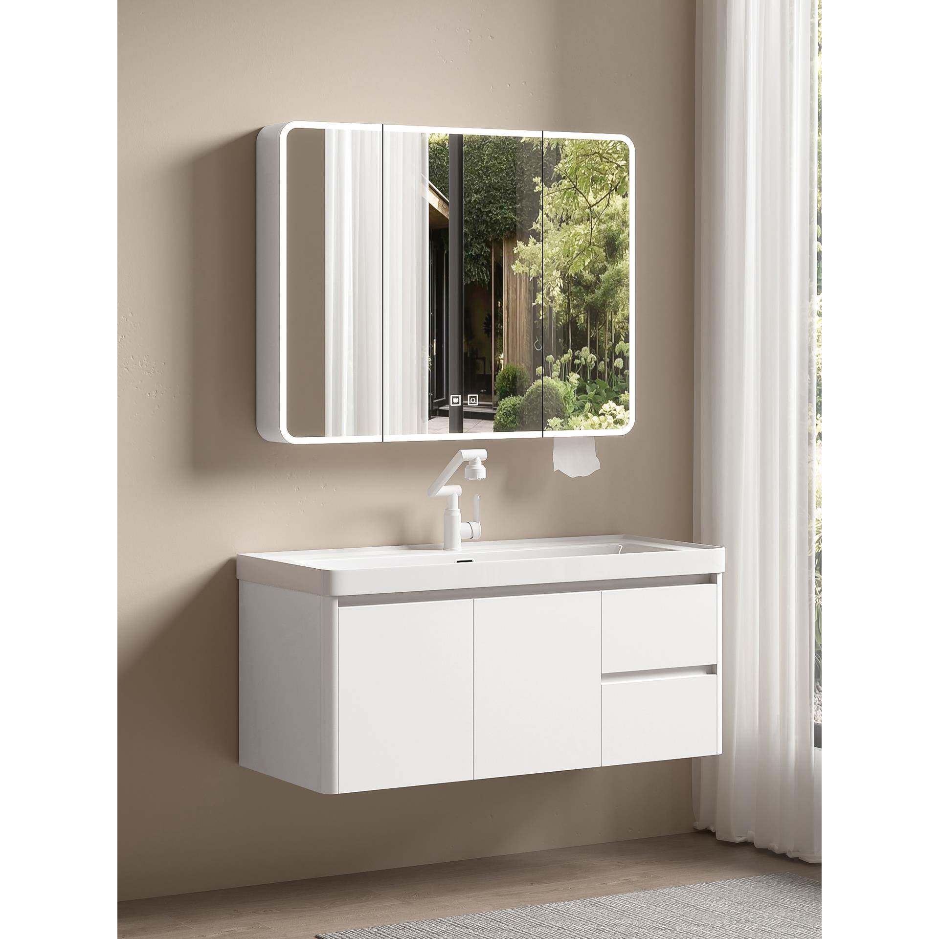 太空铝蜂窝海洋盆圆弧浴室柜组合加深陶瓷一体盆洗手洗脸池洗漱台