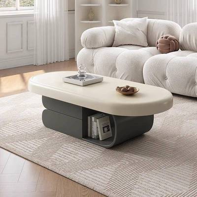 奶油风岩板茶几客厅家用小户型网红饼干 干椭圆形设计感烤漆电视