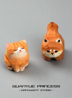 小狗柴犬橘猫迷手木雕饰品桌摆件可爱生日礼91802物小物品木头你