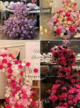 布桌花06756仿真花装玫瑰婚庆摆件酒店瀑餐桌花排生日布花饰假花