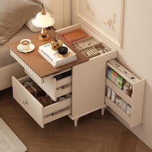 法式中古床头柜带锁小众设计感暗锁柜子奶油风鲁班暗格储物柜40cm