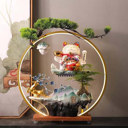 一鹿财招财摆件开猫业40460礼物自动发招手前流水摆件循环水入户