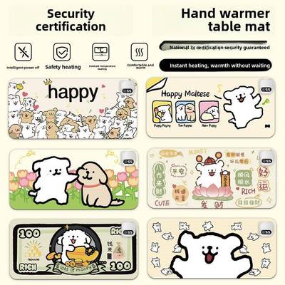 线条小狗加热鼠标垫超大可爱学生发热桌垫办公室电脑桌面暖手桌垫