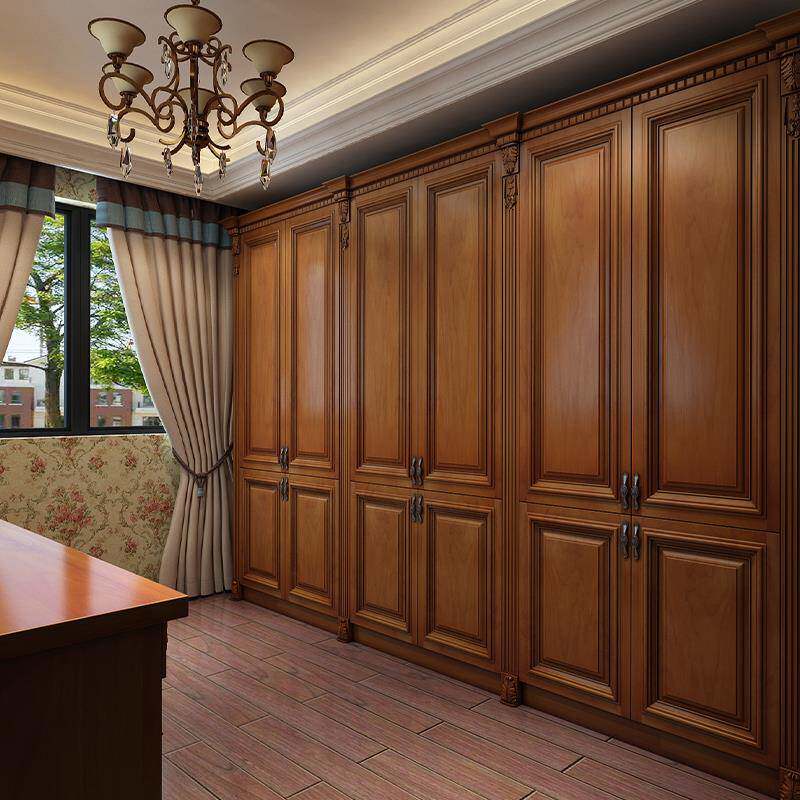 美式南北美樱桃整体实木衣柜定制欧式衣帽间衣橱定做橡胶指接柜体